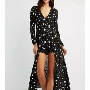 Deep v neck long sleeve romper maxi dress stars